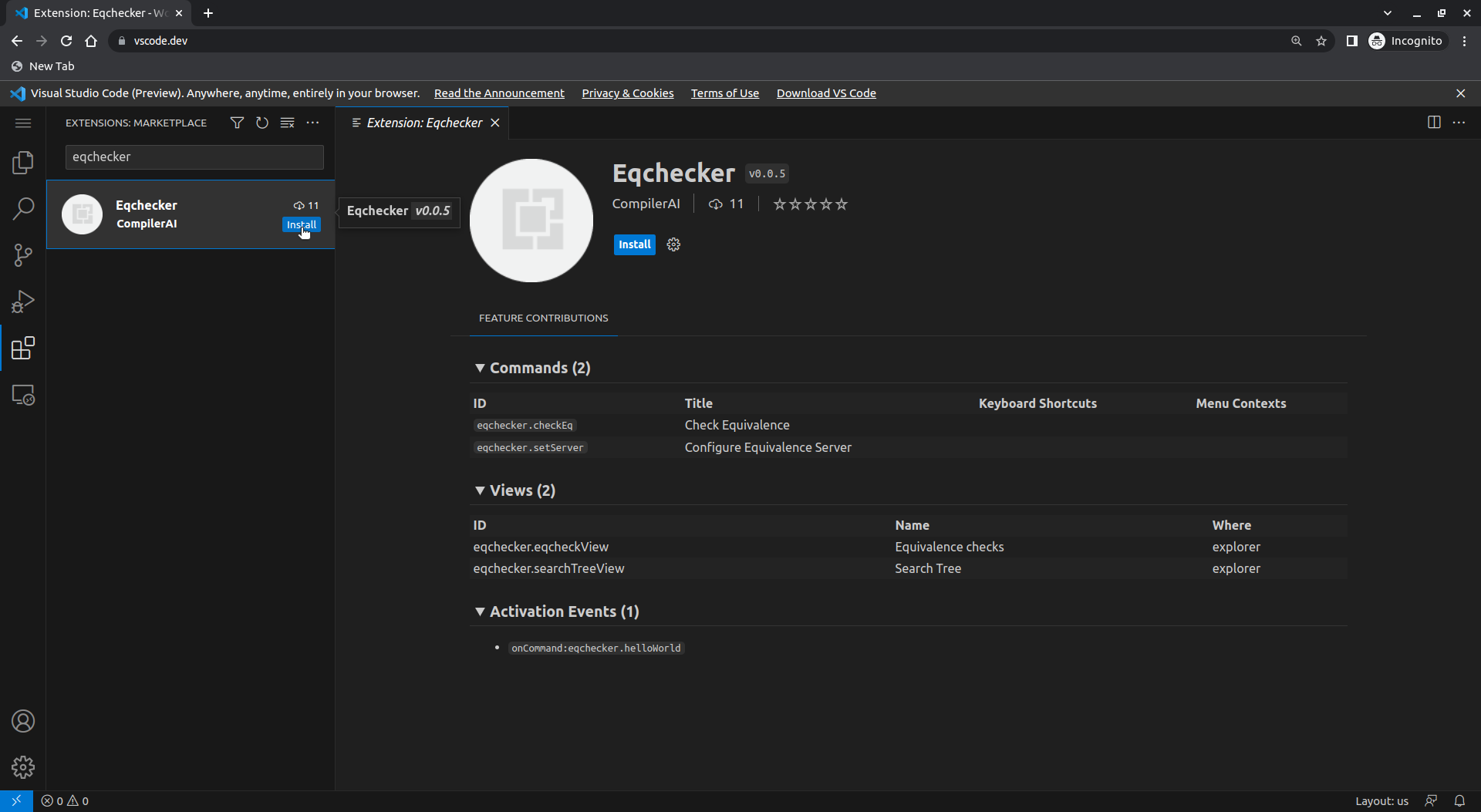 Install the Eqchecker extension