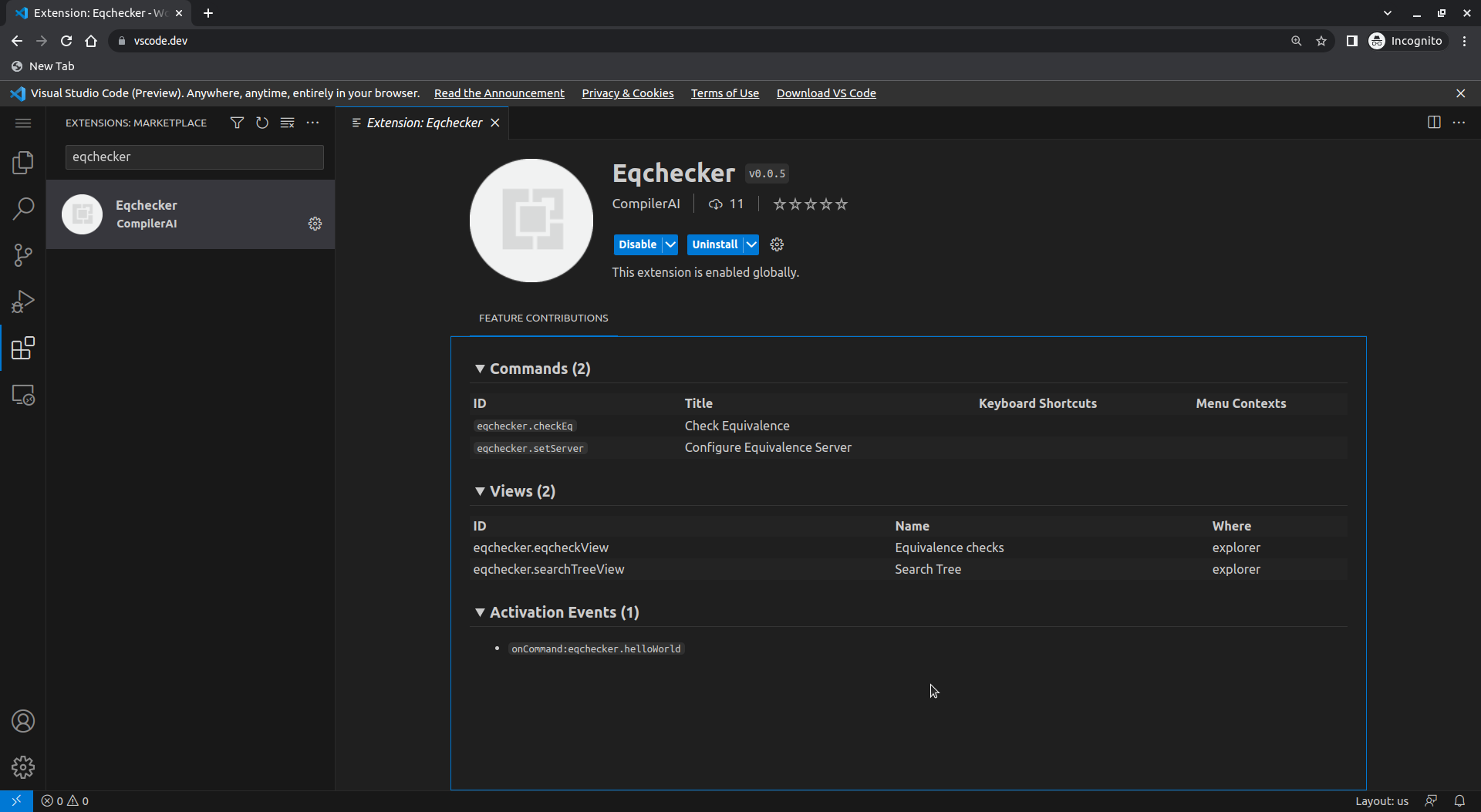 Check that the Eqchecker extension is installed.