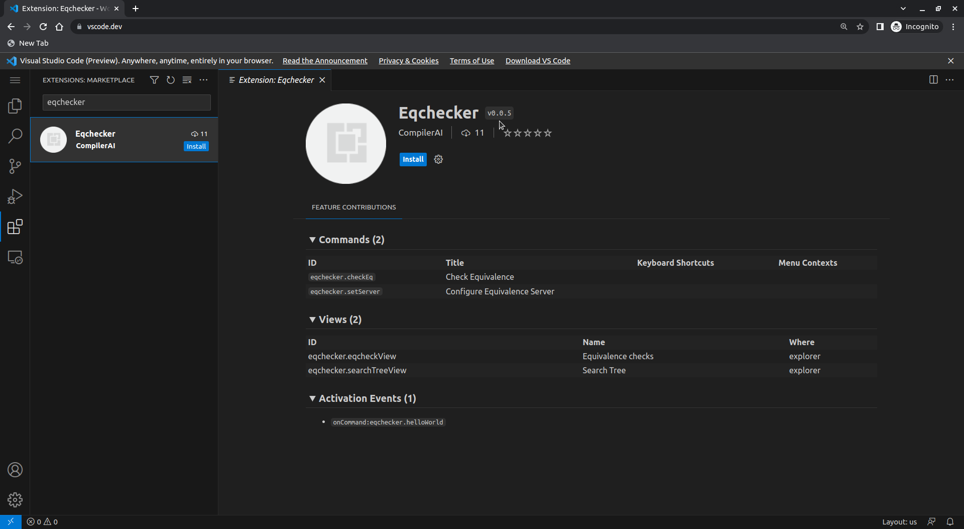 Check the Eqchecker extension version